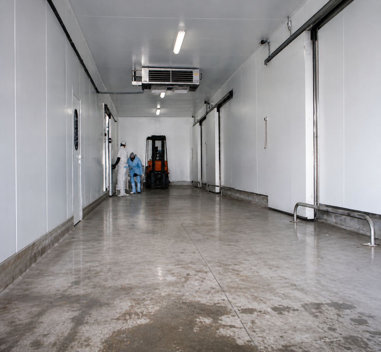Couloir de chambre froide industrielle avec évaporateur