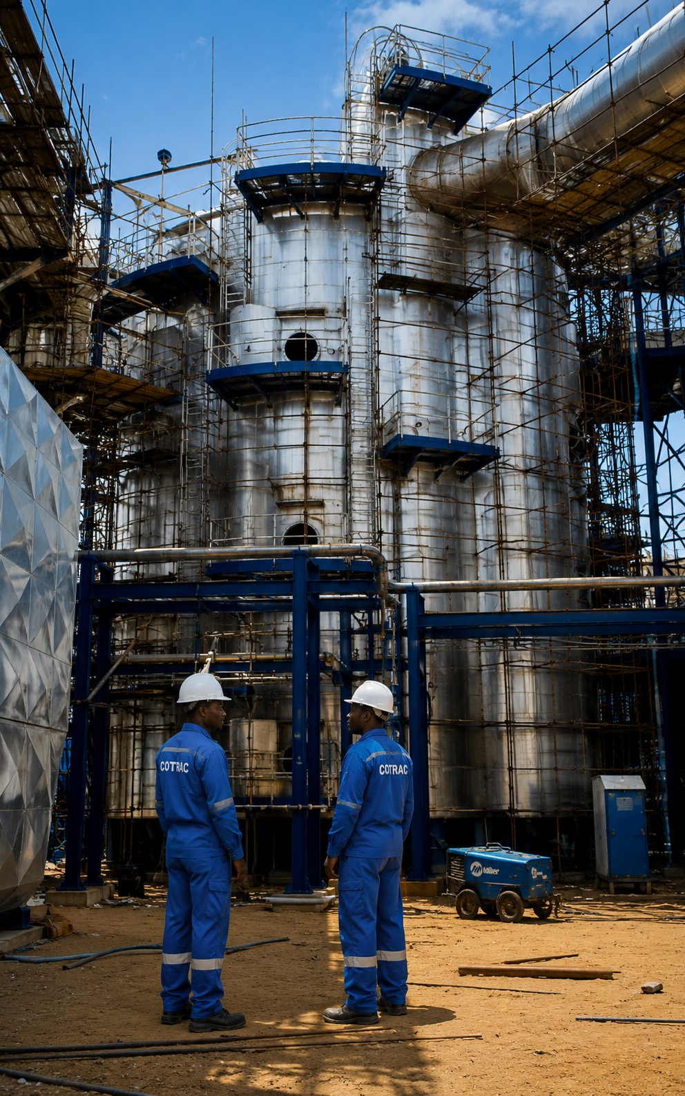 Équipe COTRAC devant des colonnes de process